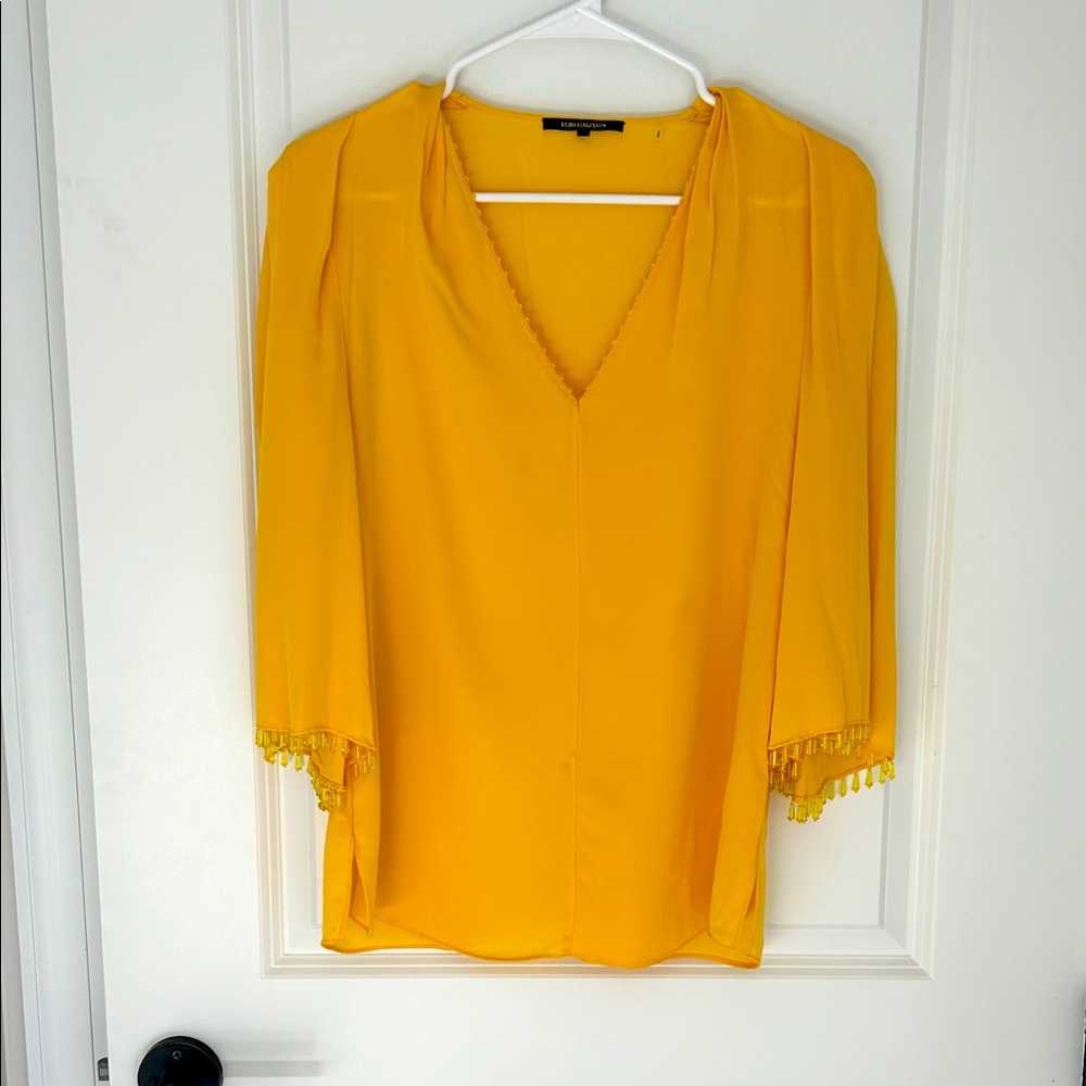Yellow Women's Top with Fringe Details
